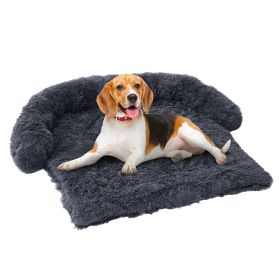 Dog Couch Bed Mat - Fluffy Plush Dog Sofa Bed With Blancket ,Pet Furniture Protector With Removable Washable Cover For Medium And Large Dogs, For Indo (Option: 43x41x7inch-Dark Grey)