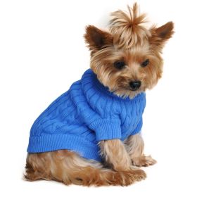 Dog Cable Knit 100% Cotton Sweater Riverside Blue (size: XX-Small)