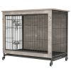 23.6"L X 20"W X 26"H Dog Crate Furniture with Cushion, Wooden Dog Crate Table, Double-Doors Dog Furniture, Dog Kennel Indoor for Small Dog, Dog House,