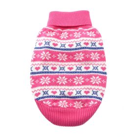 Dog Cable Knit 100% Cotton Sweater Snowflakes and Hearts Pink (size: large)