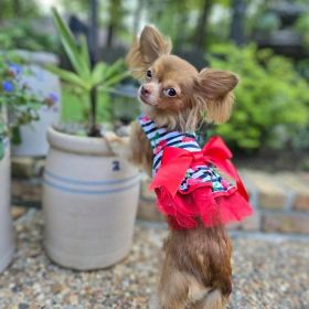 Cherry Stripe Harness Dress with Matching Leash (size: large)