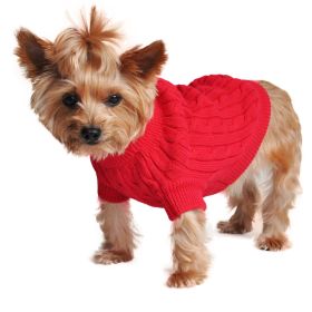 Dog Cable Knit 100% Cotton Sweater Fiery Red (size: medium)