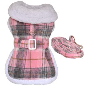 Sherpa-Lined Dog Harness Coat (Color: Pink & White Plaid, size: large)