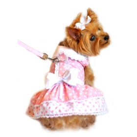 Polka Dot and Lace Dog Dress Set with Leash (Color: Pink, size: large)