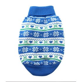 Dog Cable Knit 100% Cotton Sweater Snowflakes and Hearts Blue (size: X-Small)