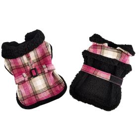 Sherpa-Lined Dog Harness Coat (Color: Hot Pink & Tan Plaid, size: small)