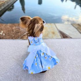 Blue Daisy Dog Dress with Matching Leash (size: medium)