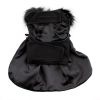 Black Wool Dog Coat Harness Fur Collar with Matching Leash